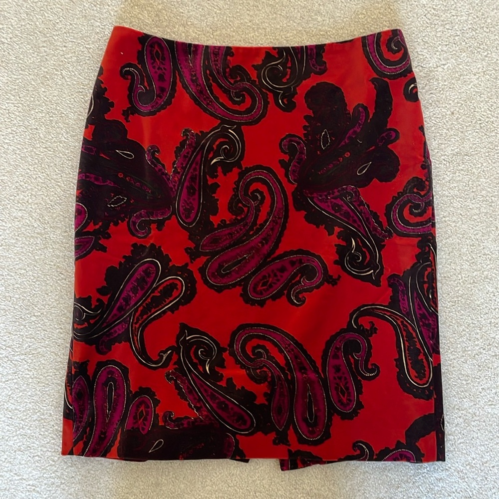 Talbots Paisley Velvet Pencil Skirt